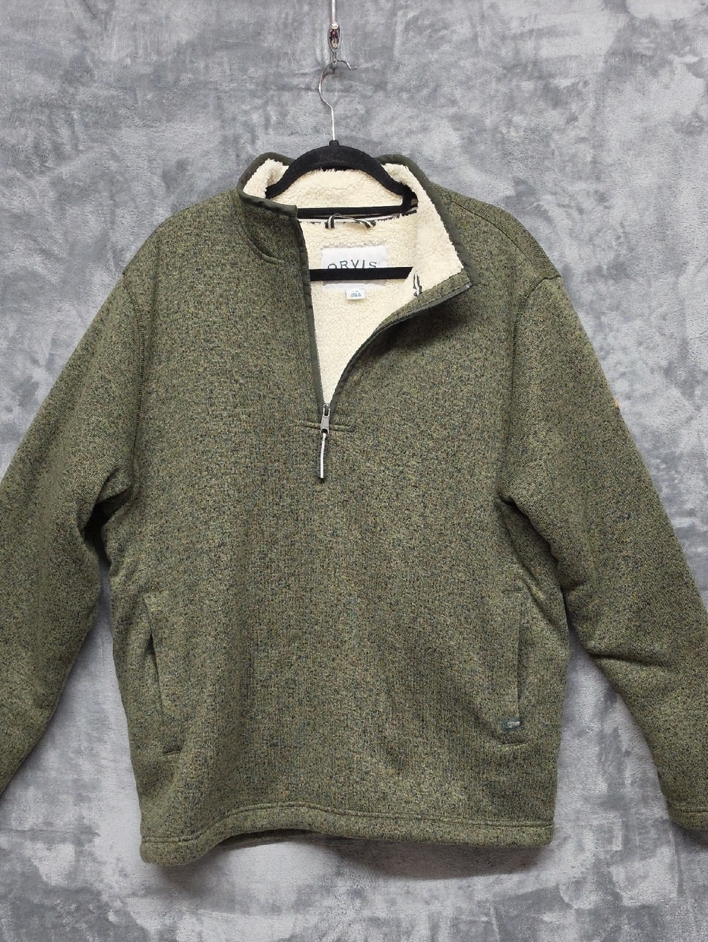 Orvis Olive Green Sherpa-Lined Quarter Zip Pullover sz Large